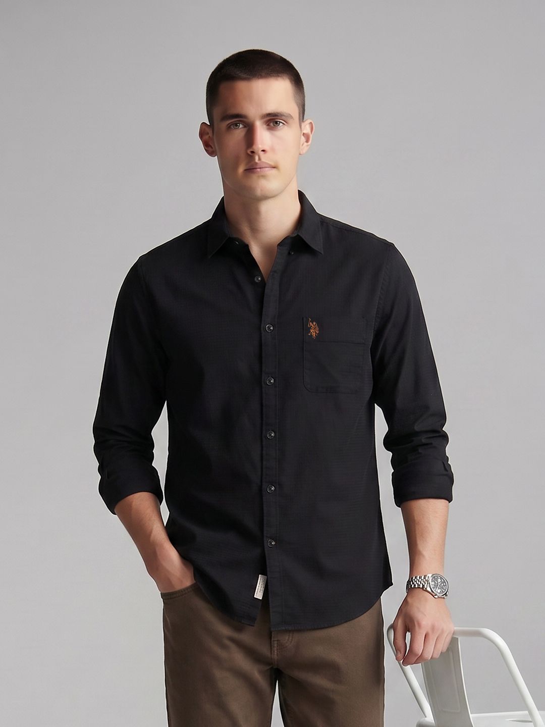 U.S. Polo Assn. Denim Co. Waffle Textured Pure Cotton Casual Shirt-picture-26