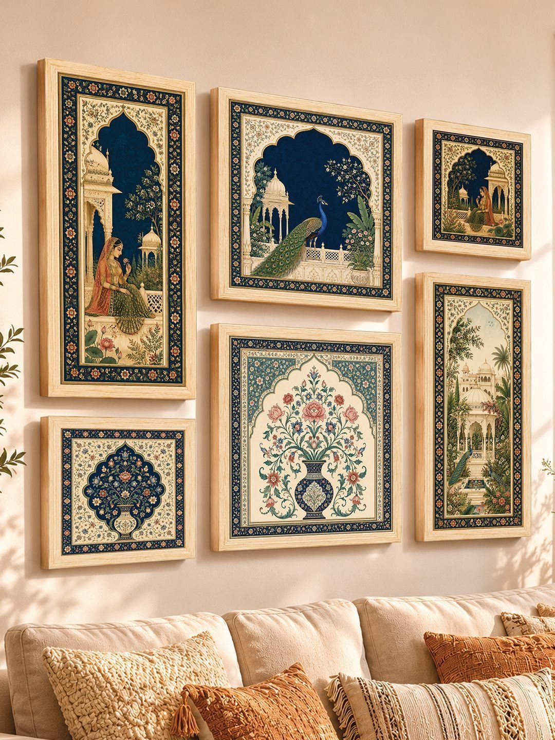 Art Street 6 Piece Traditional Indian Vintage Mughal Floral Framed Wall Art Paintings-picture-23