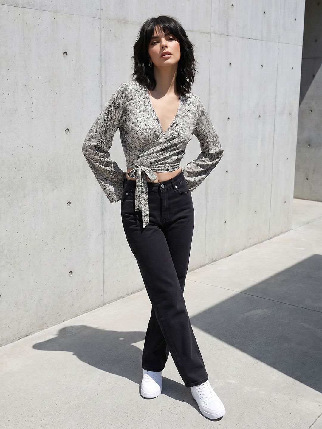 The Roadster Life Co. Animal Skin Printed Wrap Crop Top-picture-10
