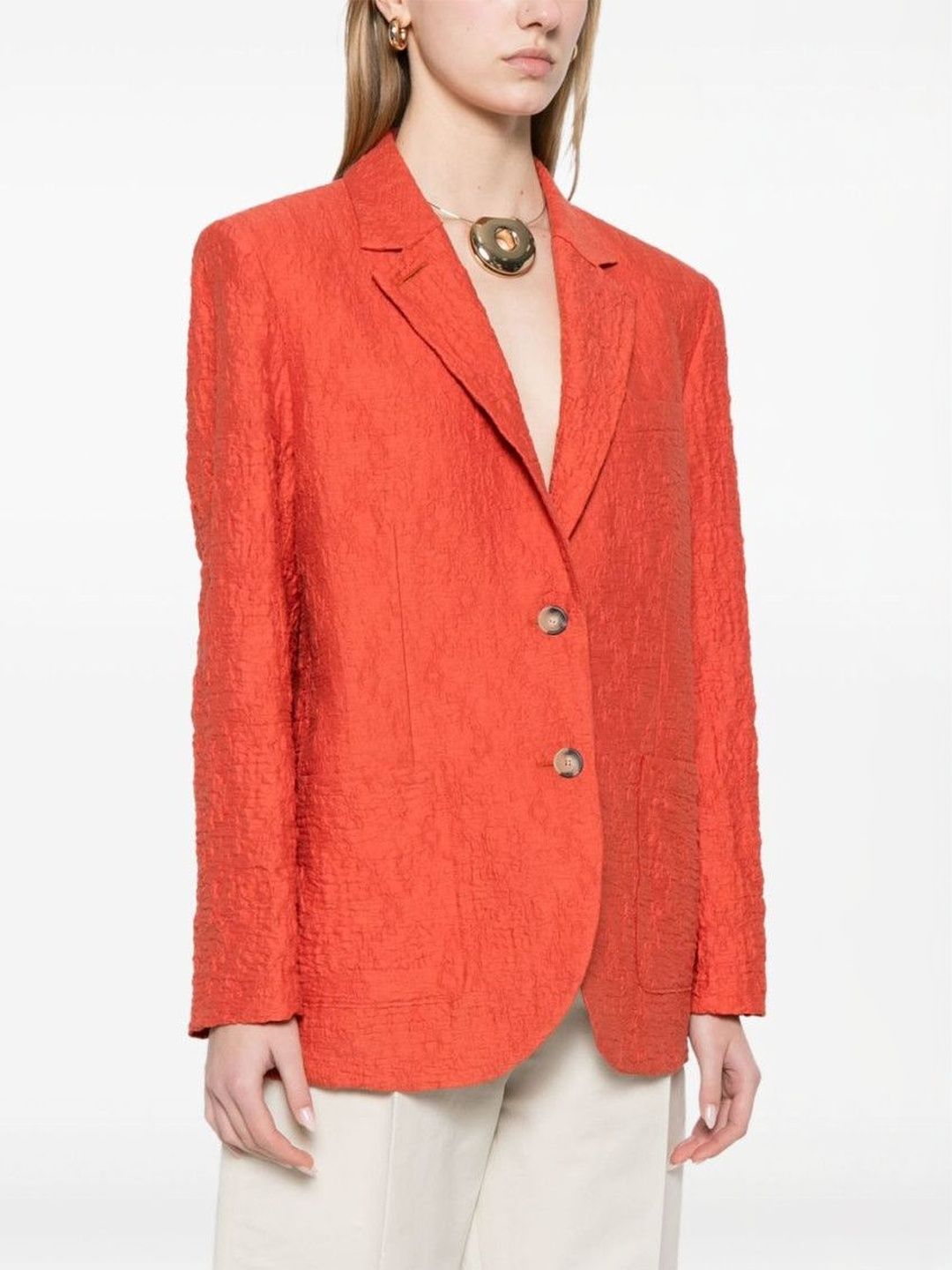 Orange crinkled shoulder-pads blazer-image-2