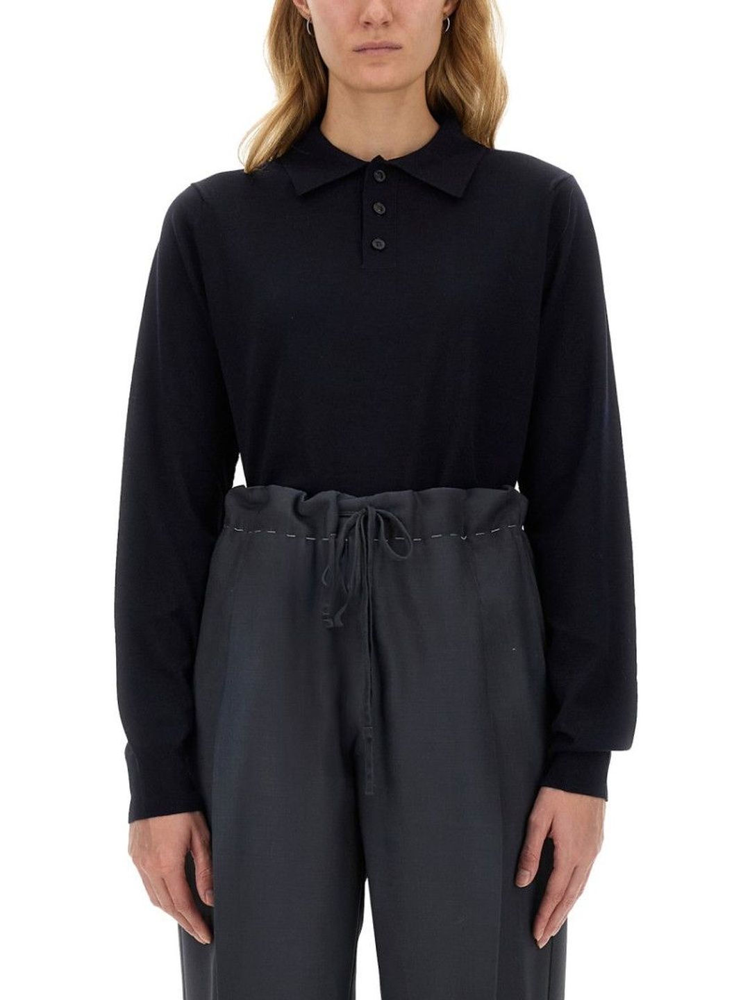 maison margiela Navy Blue Solid Shirt Collar Sweater-picture-54