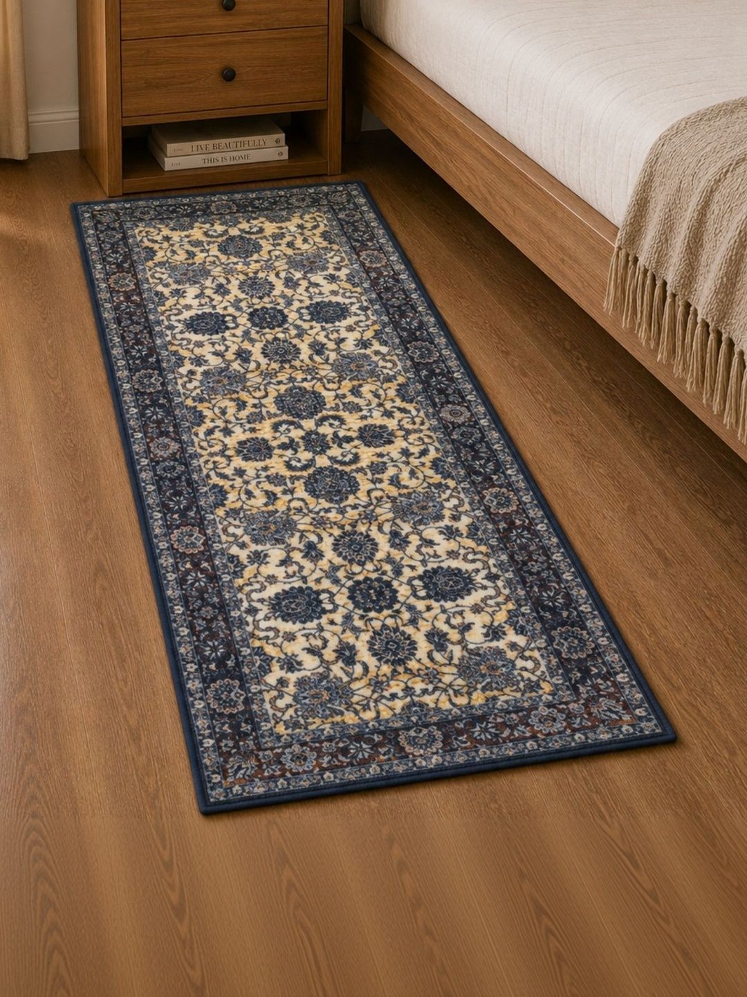 DECOVIA Charcoal Floral Anti-Skid Nylon Carpet-image-3
