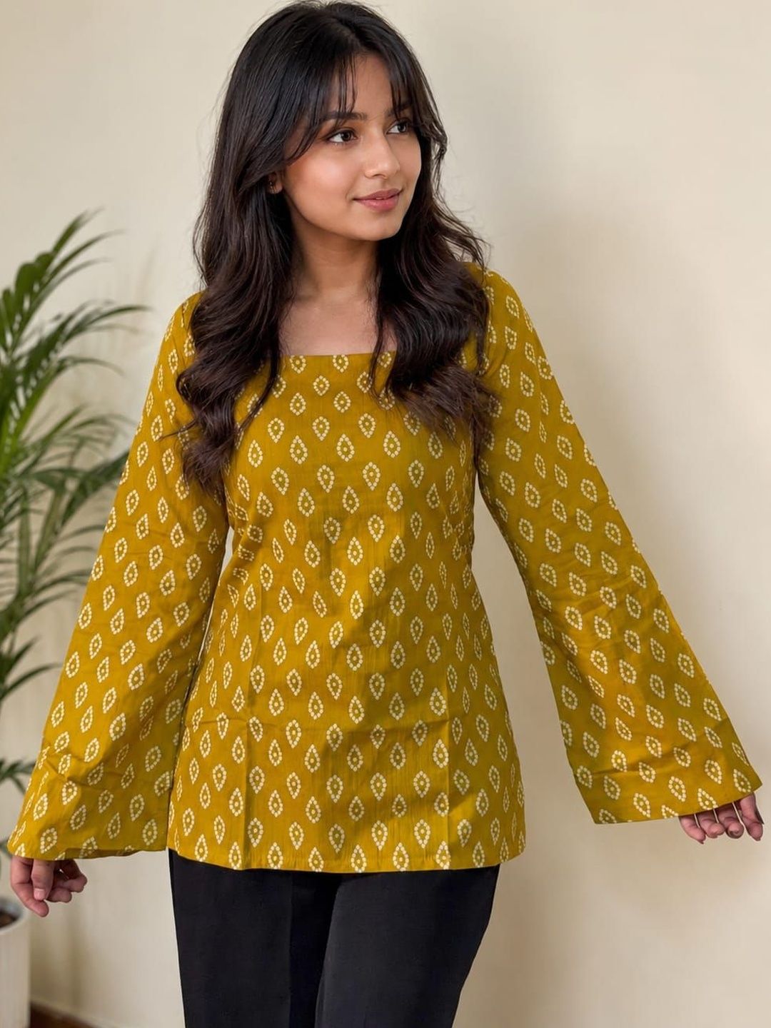KURVEE Geometric Printed Square Neck Flared Sleeves Pure Cotton Kurti deal from myntra KURVEE Geometric Printed Square Neck Flared Sleeves Pure Cotton Kurti deal from myntra