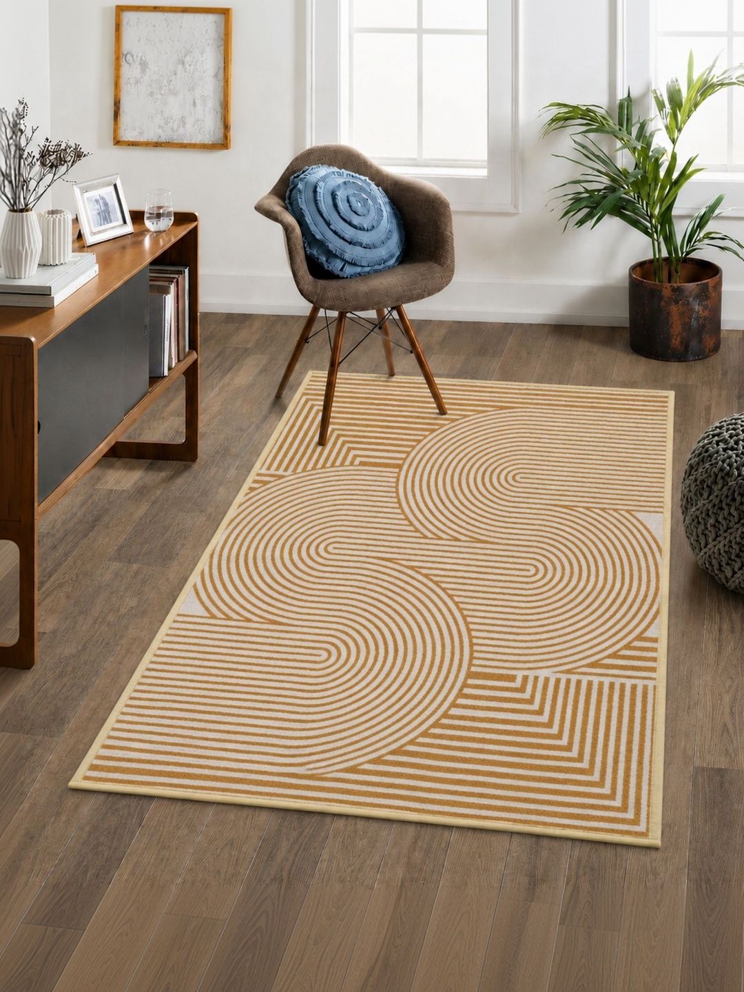 DECOVIA Beige Geometric Anti-Skid Nylon Carpet-image-28
