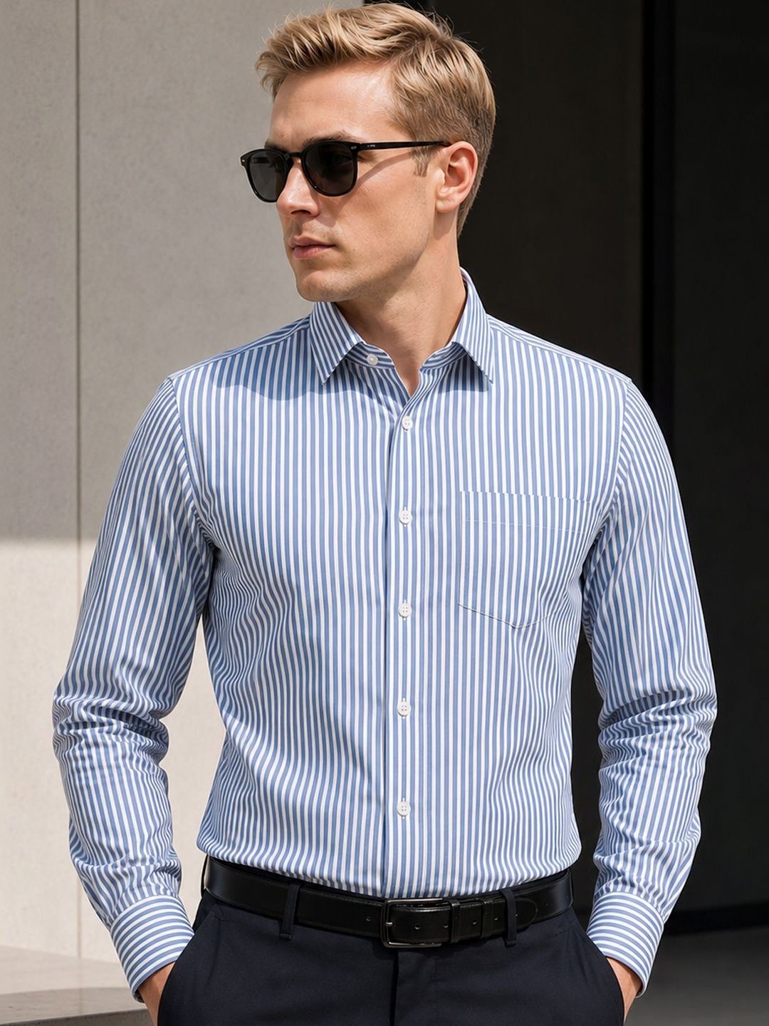 Hancock Men Slim Fit Striped Formal Shirt-image-34