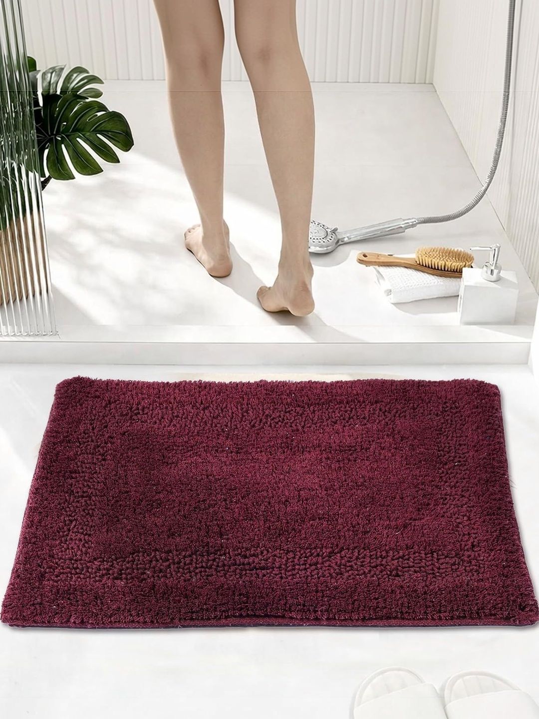 Dolce Casa Maroon Textured Cotton Reversable Anti Slip Bath Mat-image-49
