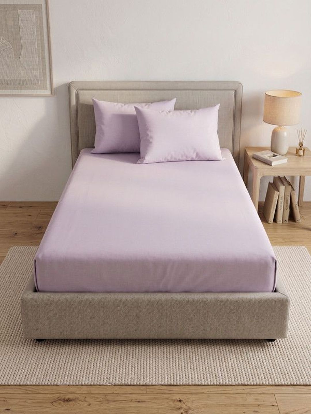 HomeCent Lavender 400 TC Egyptian Cotton Single Bedsheet with Pillow Covers-image-23