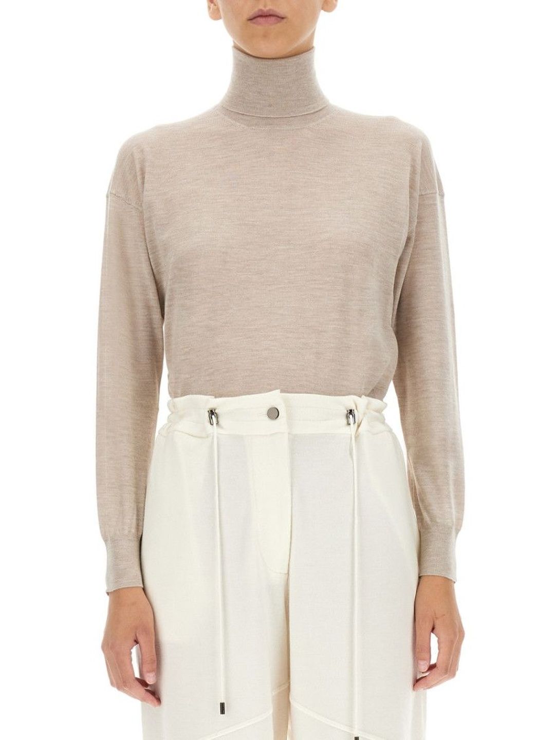 Beige Solid Turtle Neck Sweater-image-17