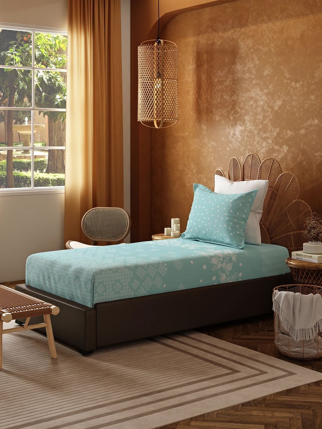 MYTRIDENT Blue 144 TC Single Bedsheet with 1 Pillow Covers-image-3