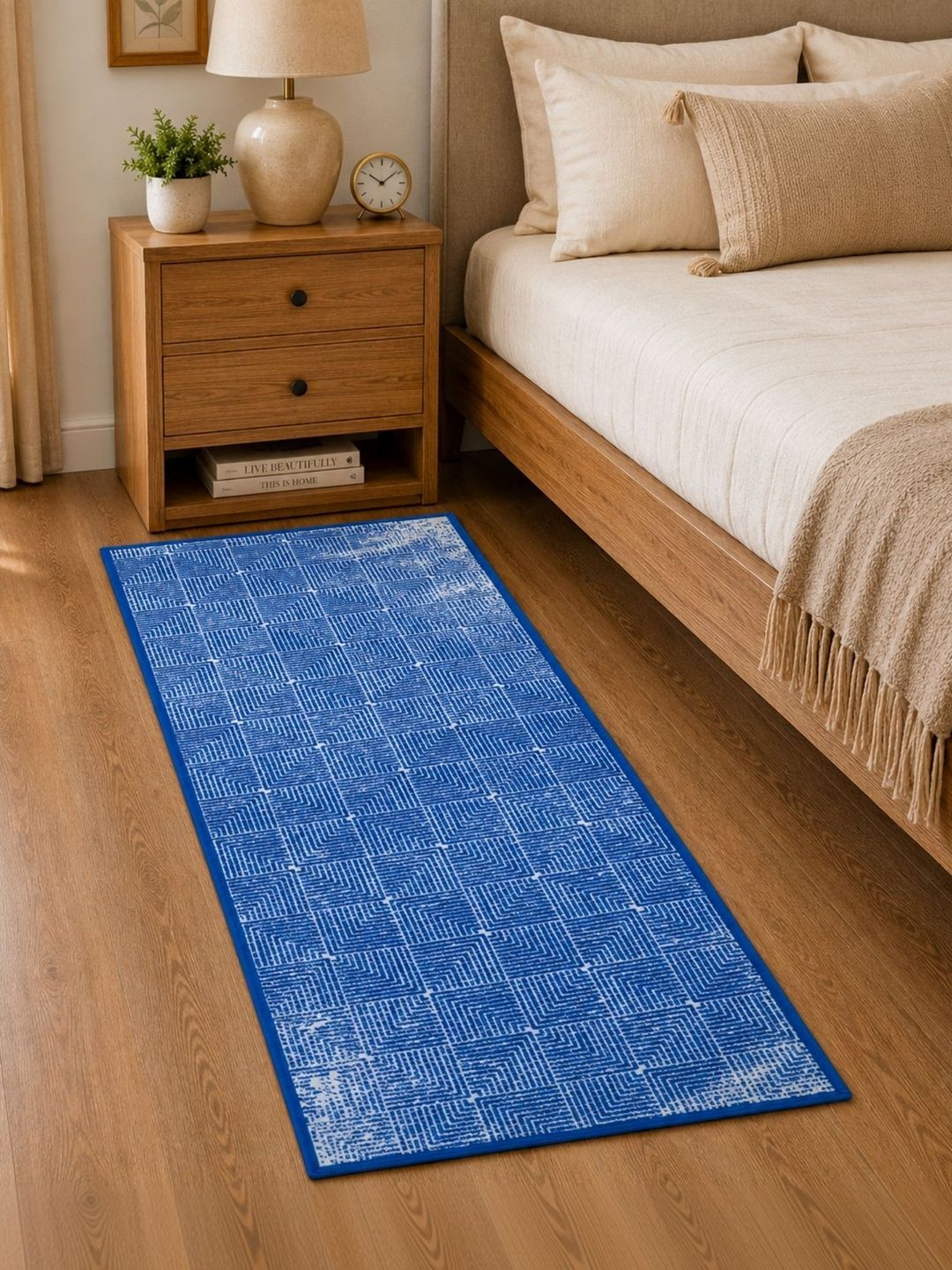 DECOVIA Blue Geometric Anti-Skid Nylon Carpet-image-30
