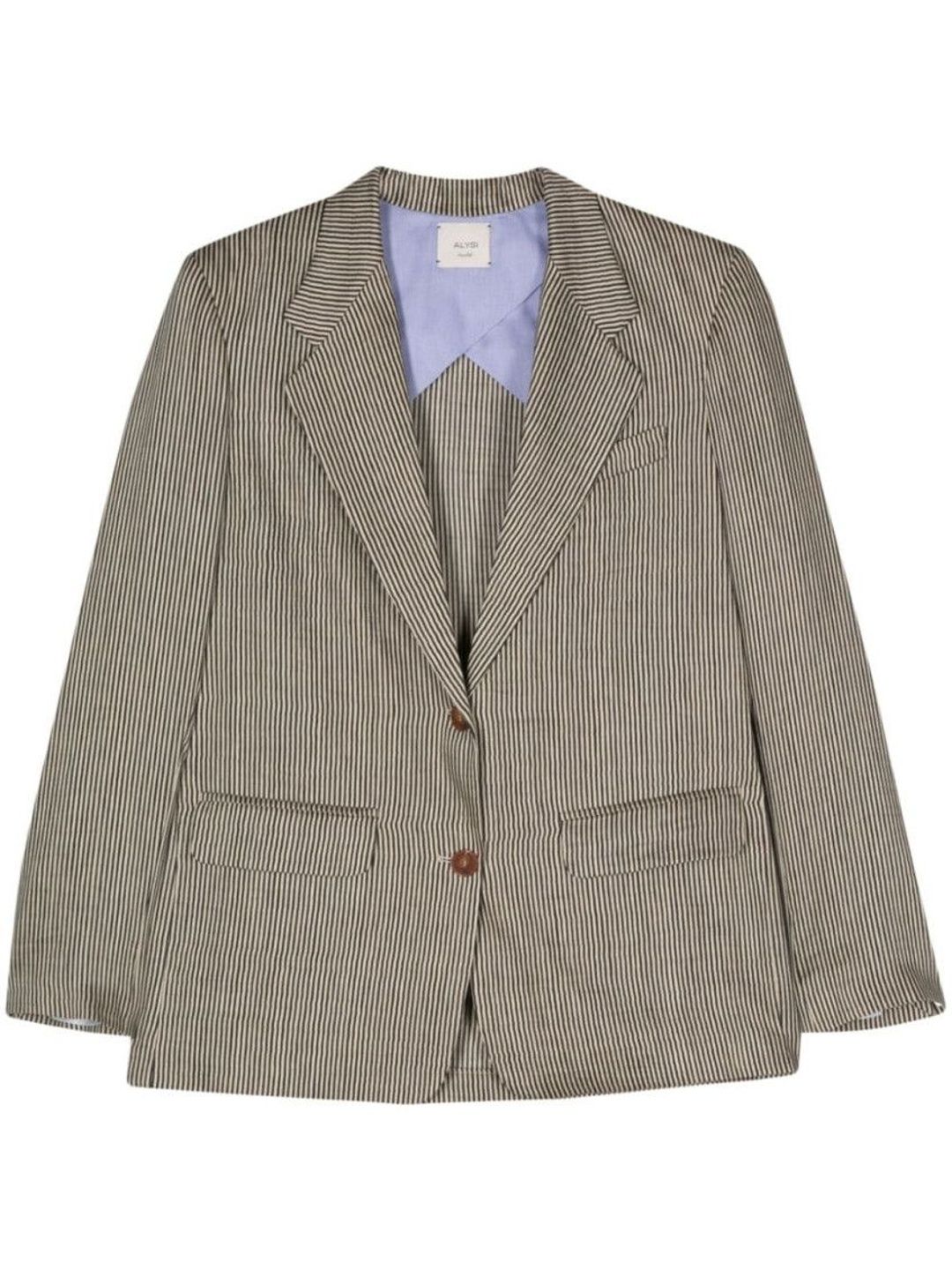 Grey Striped Single-breasted Jacket-image-6