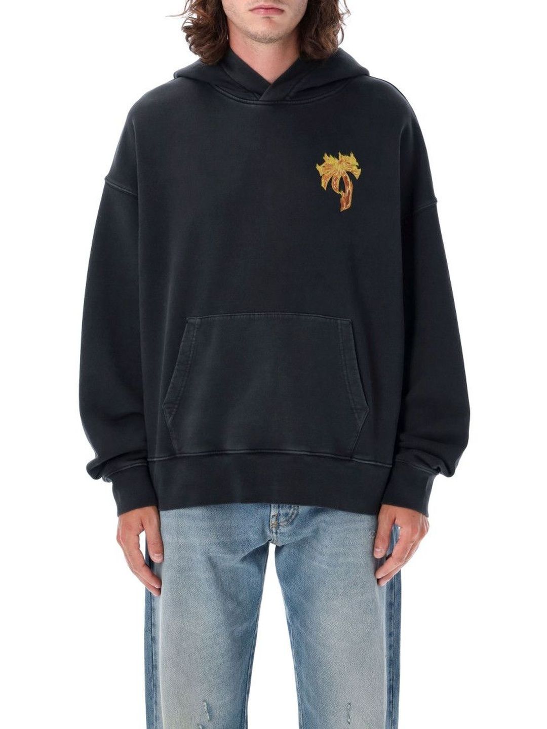 palm angels Black Burning Palm Cotton Hoodie-picture-49