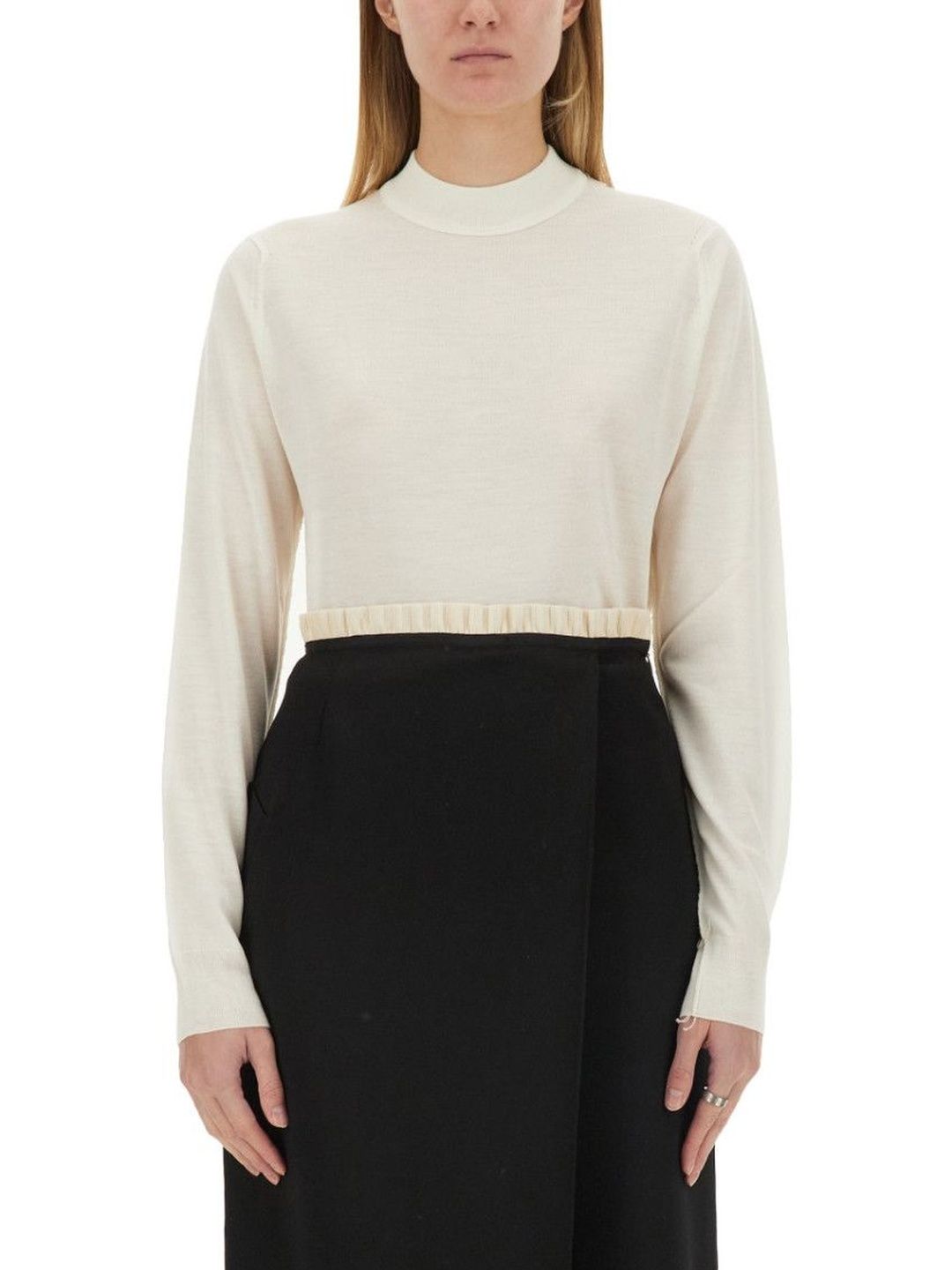 maison margiela White Solid Mock Collar Sweater-picture-29