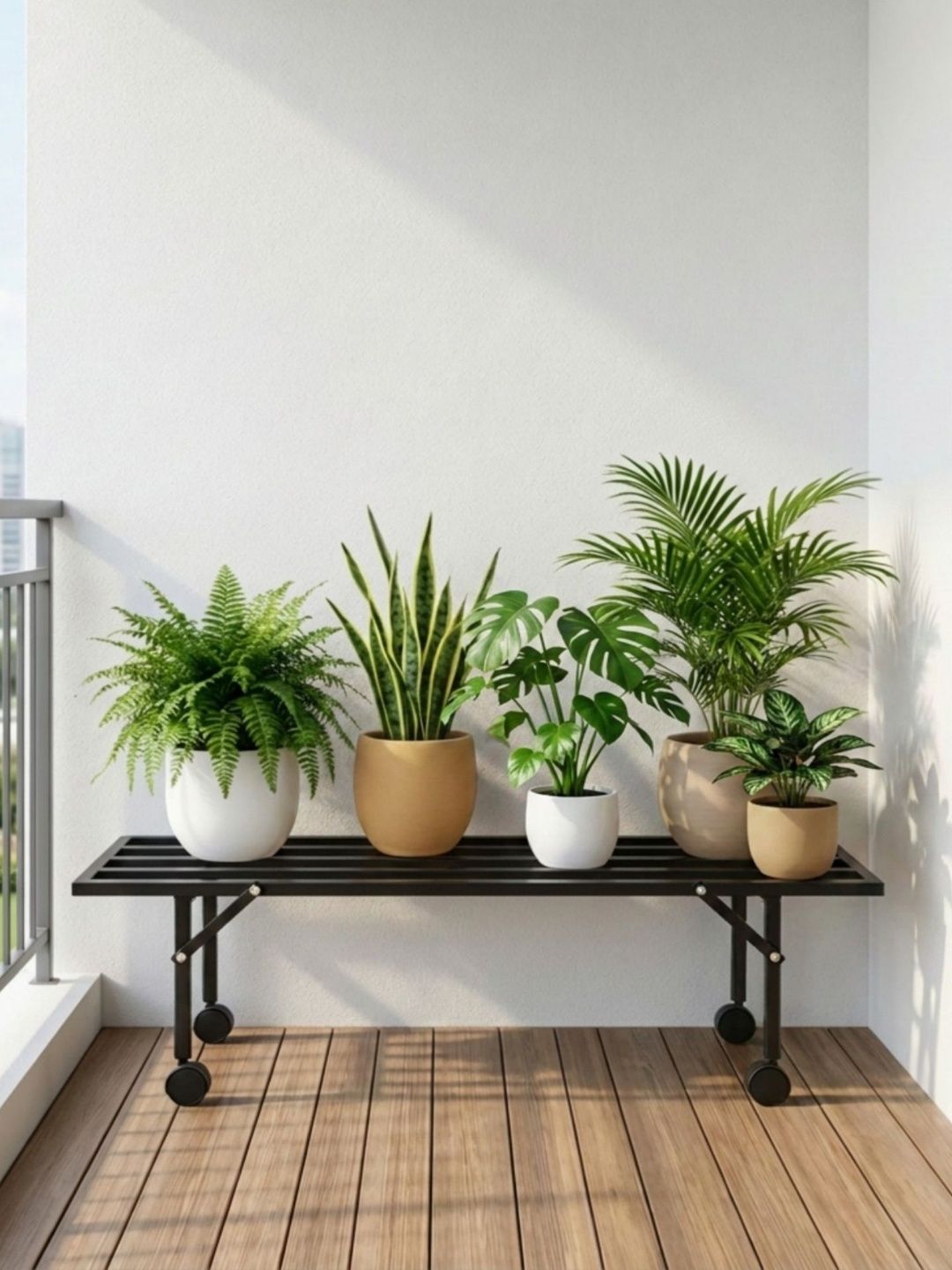 ecofynd Scot Black Metal Plant Stand with Wheels-picture-28