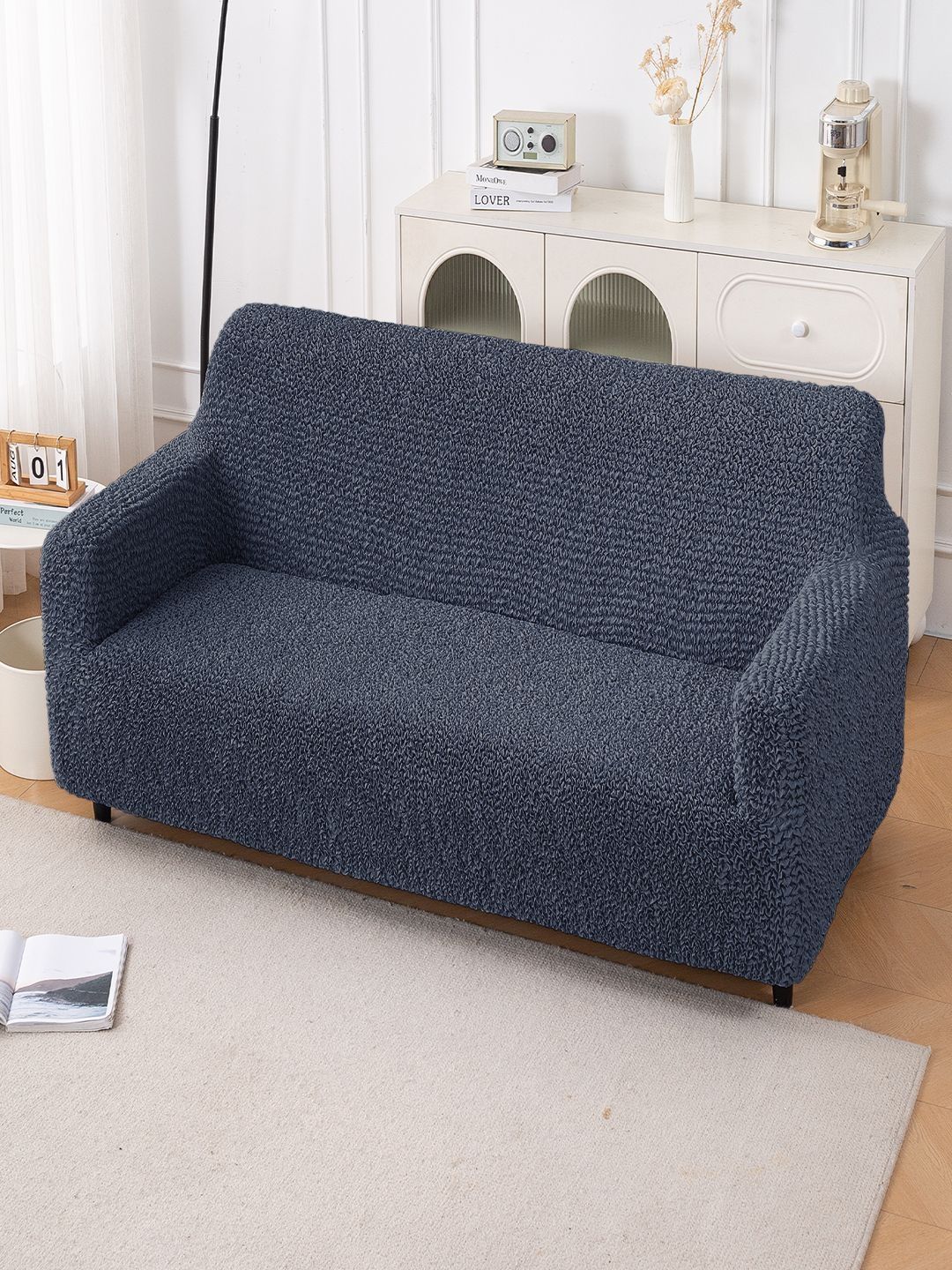HOKIPO Navy Blue Italian Belissia Luxe 700 GSM Microfiber 2 Seater Sofa Cover-image-35