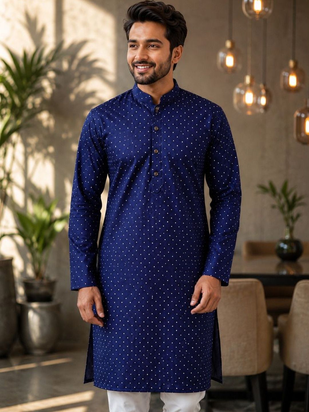 DEVOILER Men Polka Dot Printed Kurta-picture-26