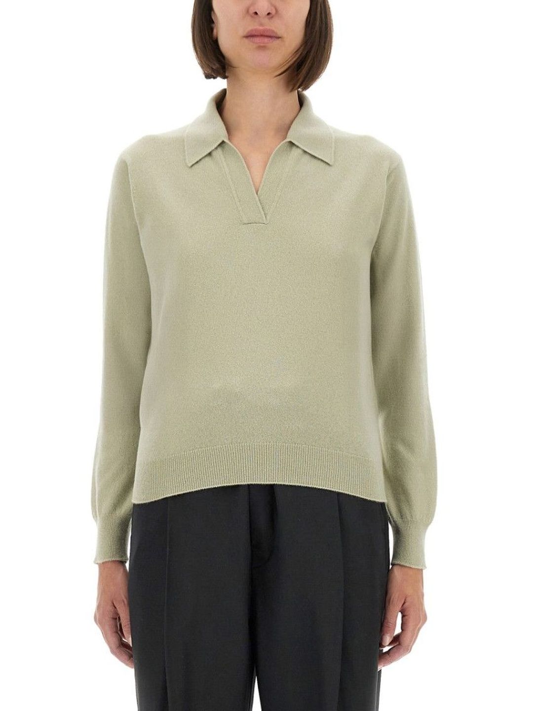 maison margiela Green Solid Shirt Collar Sweater-picture-12