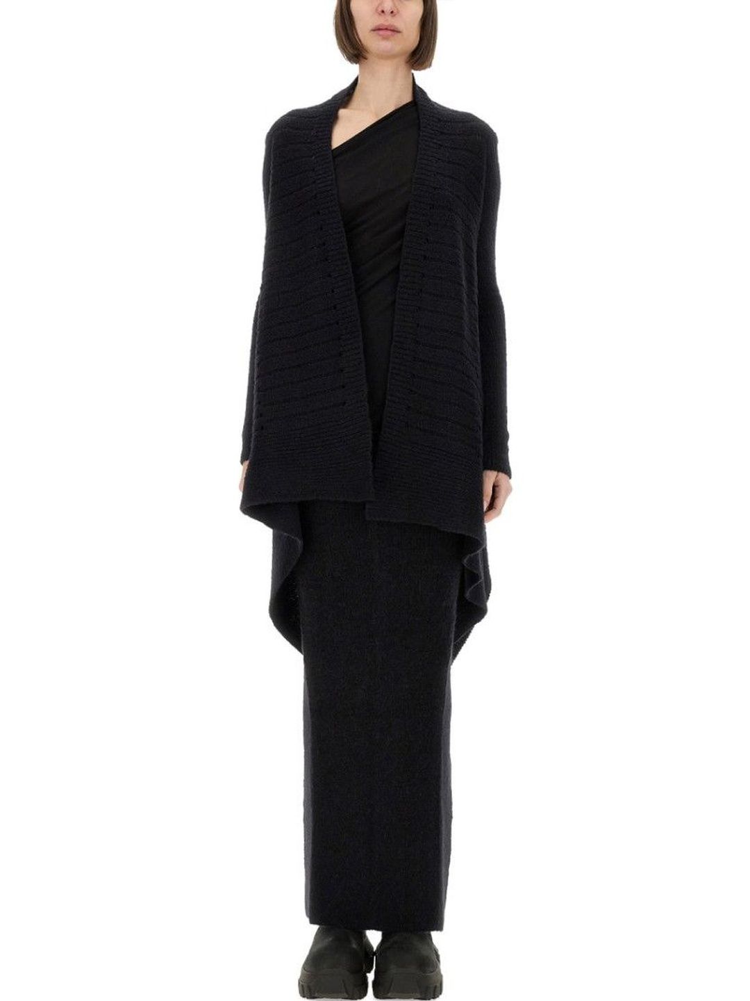 rick owens Black Knitted Shawl Neck Cardigan-picture-25