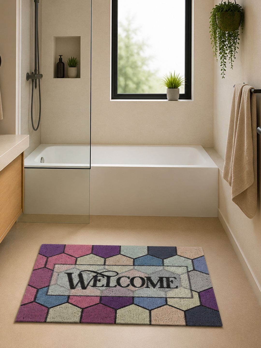Datch Blue & Beige Textured Plastic Bath Rugs-picture-17