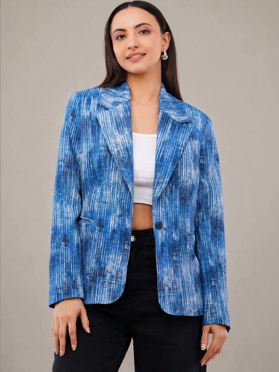 Integration Checked Notched Lapel Single-Breasted Slim Fit Casual Blazers-picture-19