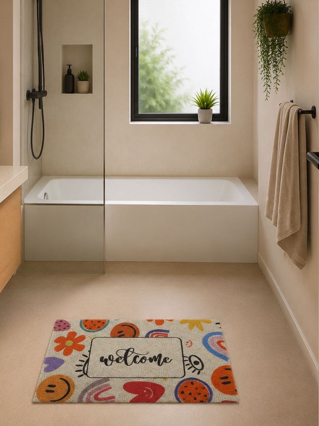 Datch Off white & Red Textured Plastic Bath Rugs-picture-25