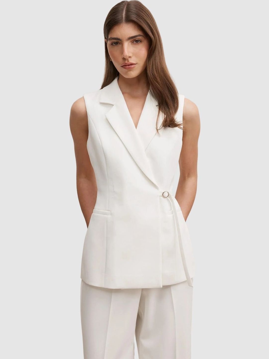Women Single-Breasted Blazer with Notched Lapel