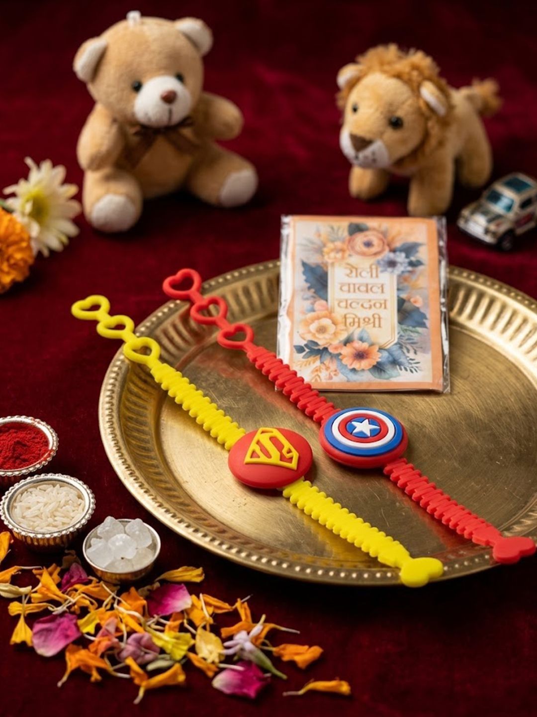 Sangria Set Of 2 Superhero Kids Rakhi With Roli Chawal Chandan Mishri-picture-3