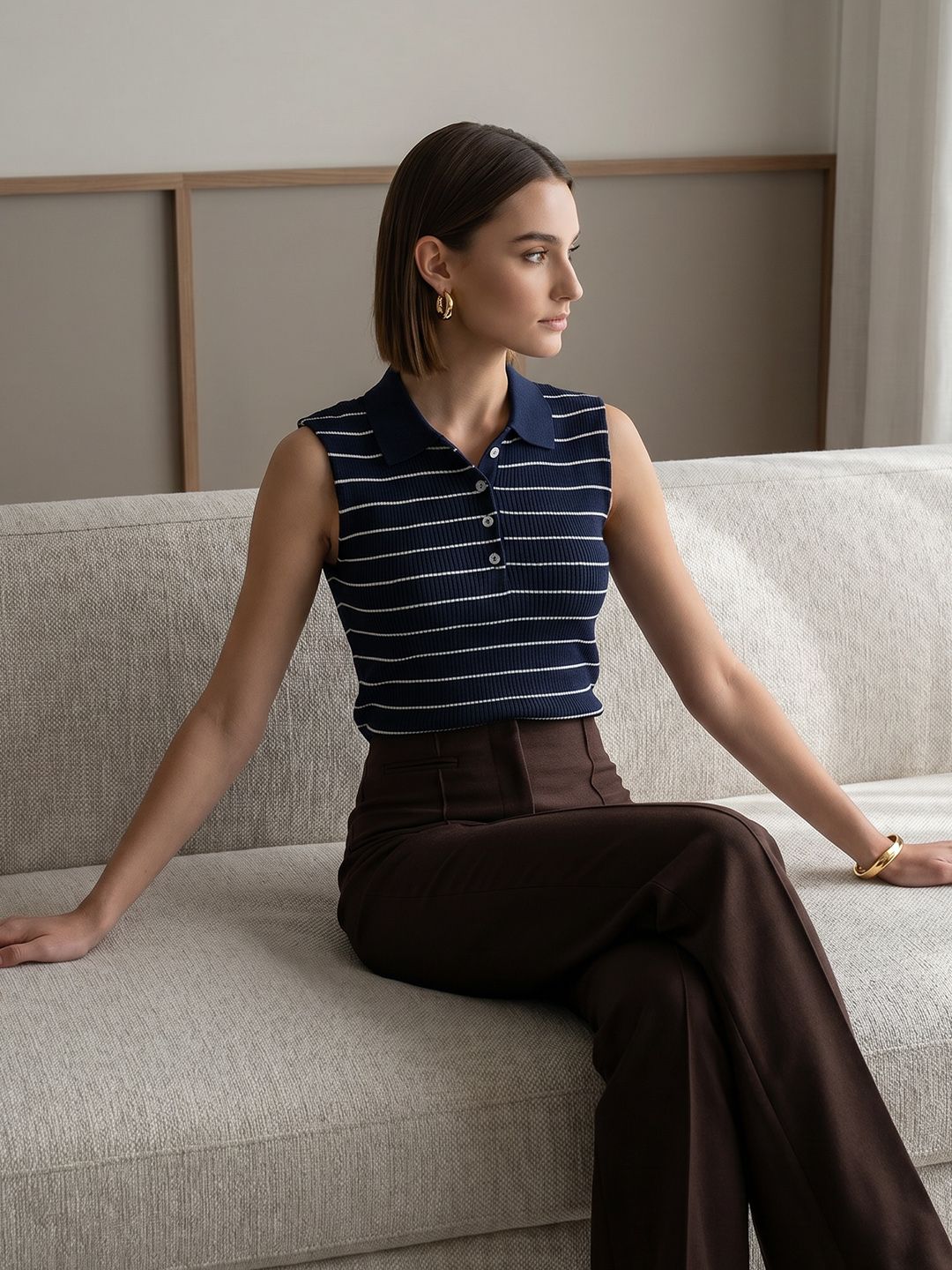 French Connection Striped Polo Collar Top-picture-44