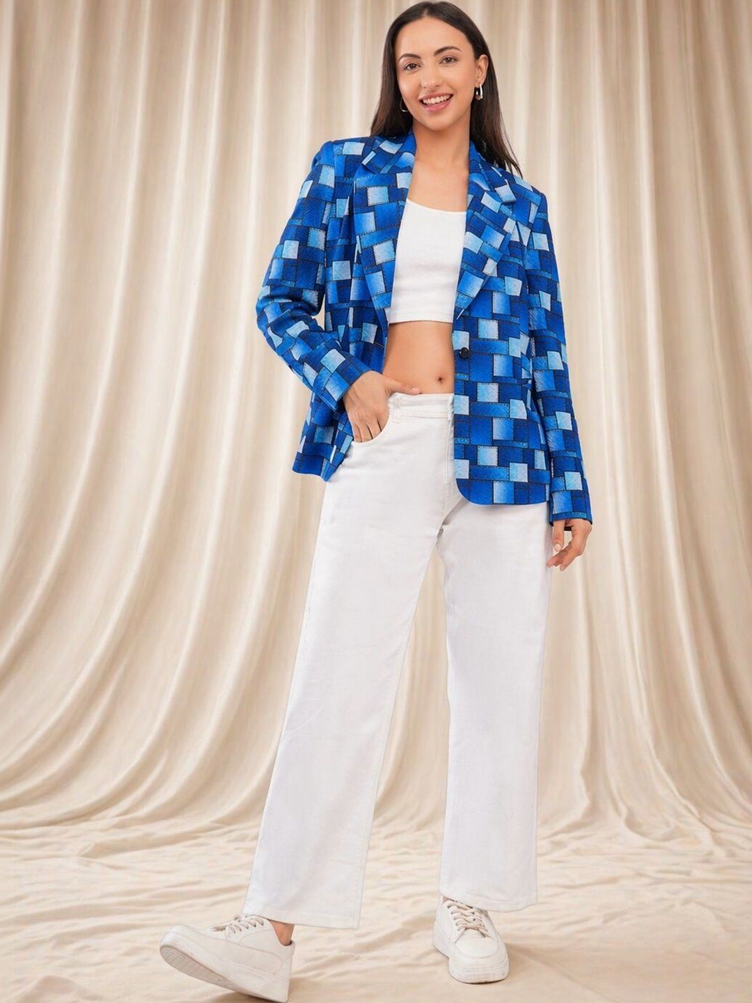 Integration Printed Notched Lapel Single-Breasted Slim Fit Casual Blazers-picture-18