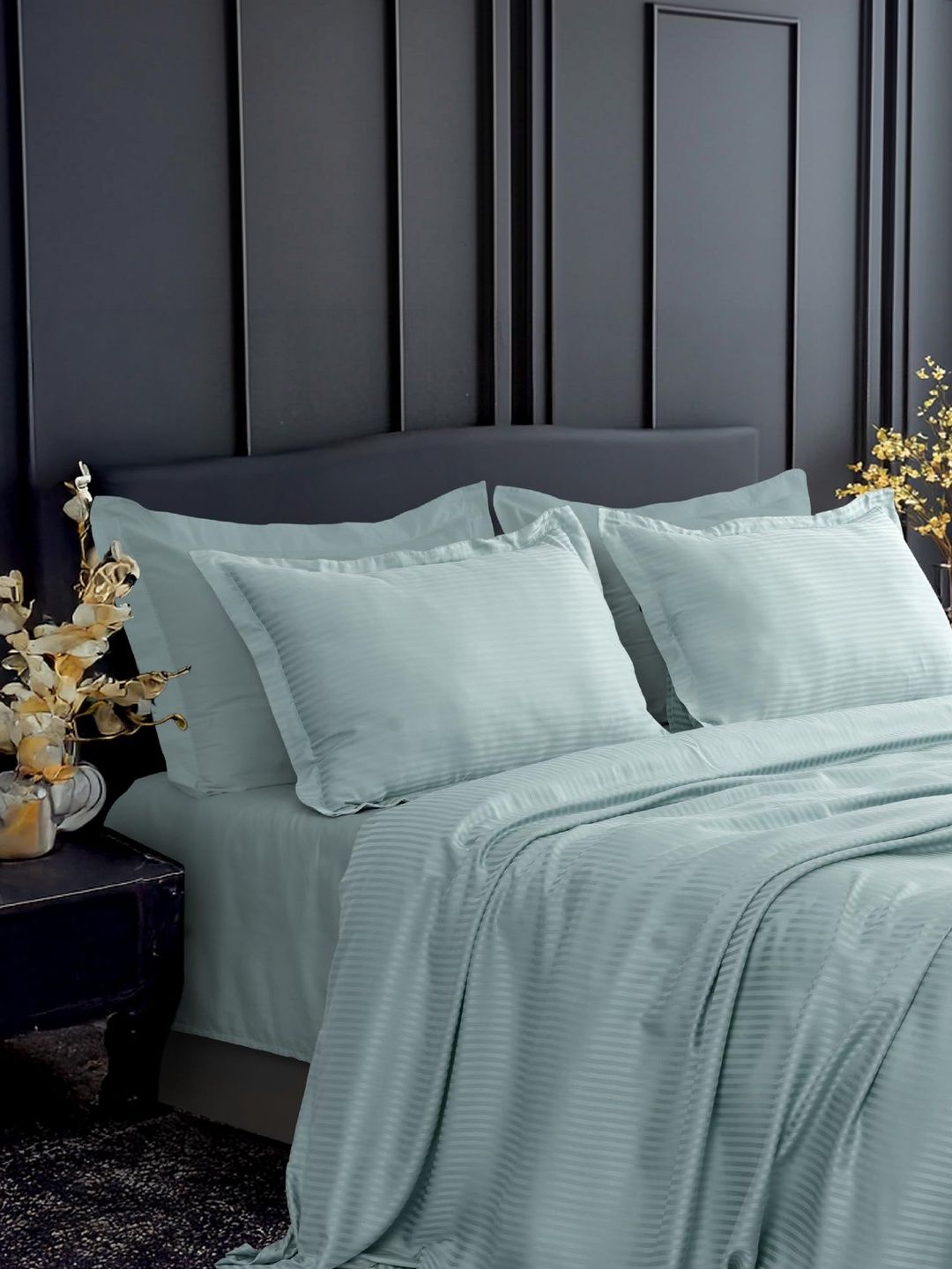 COZY ABODE Blue 600 TC King Bedsheet with 2 Pillow Covers-image-22