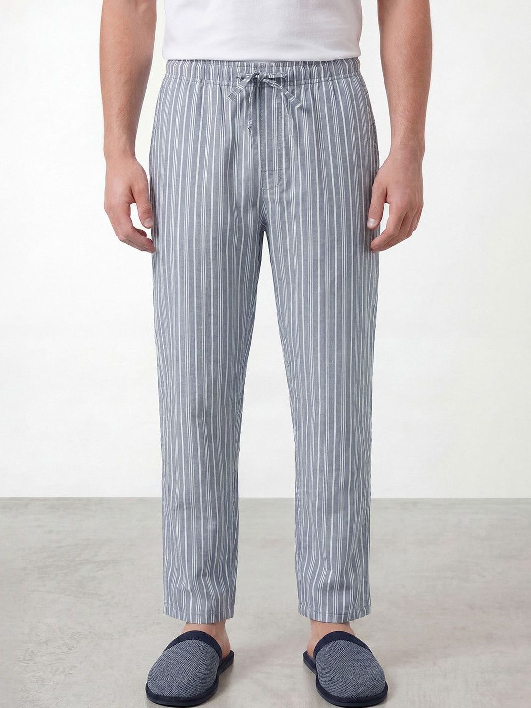 R&B Striped Pure Cotton Mid-Rise Lounge Pants-image-2