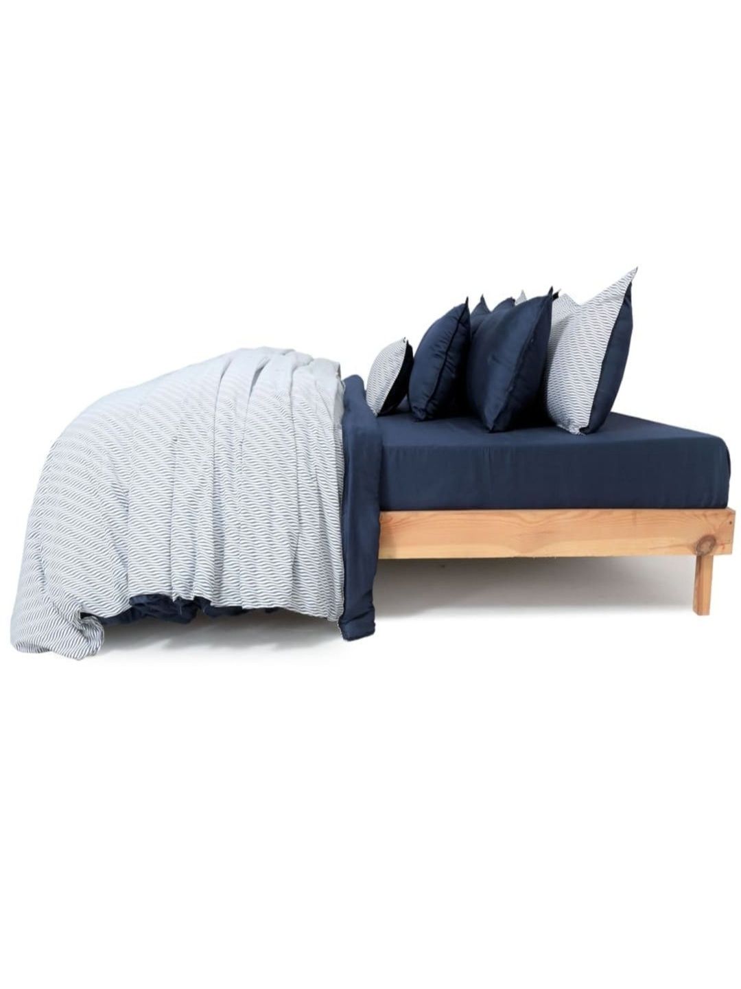 Zarf Blue & White Striped Cotton 9 Piece Double Queen Superfine Bedding Set-picture-40