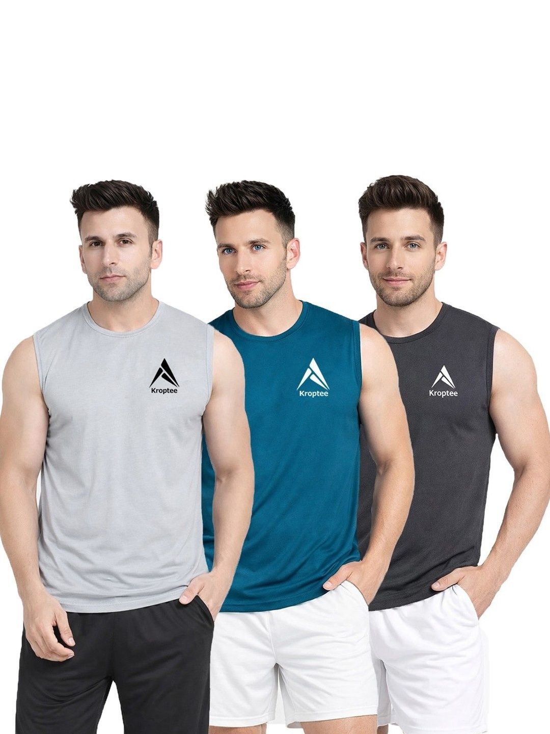 Kroptee Pack of 3 Cotton Blend Gym Vest-picture-13