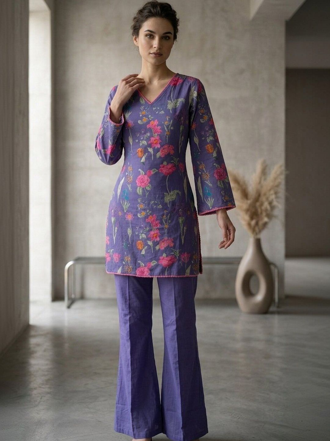 Anouk Women Floral Printed Regular Pure Cotton Kurti with Trousers-picture-25
