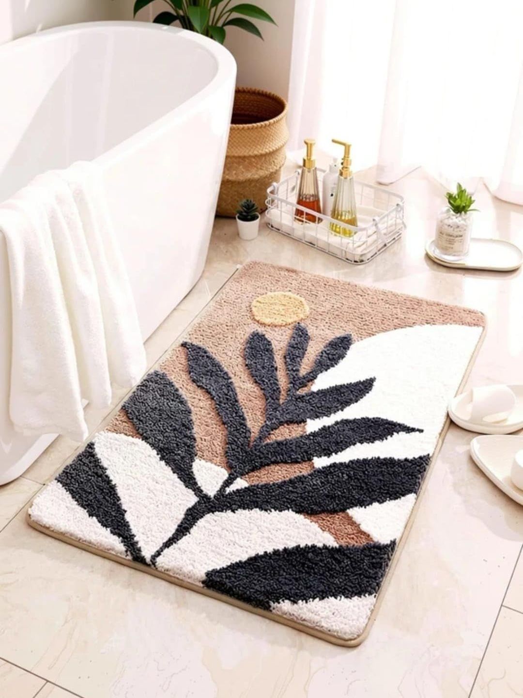VIKCLIQUE Pink & Black Textured Non Slip Bath Rug-image-47