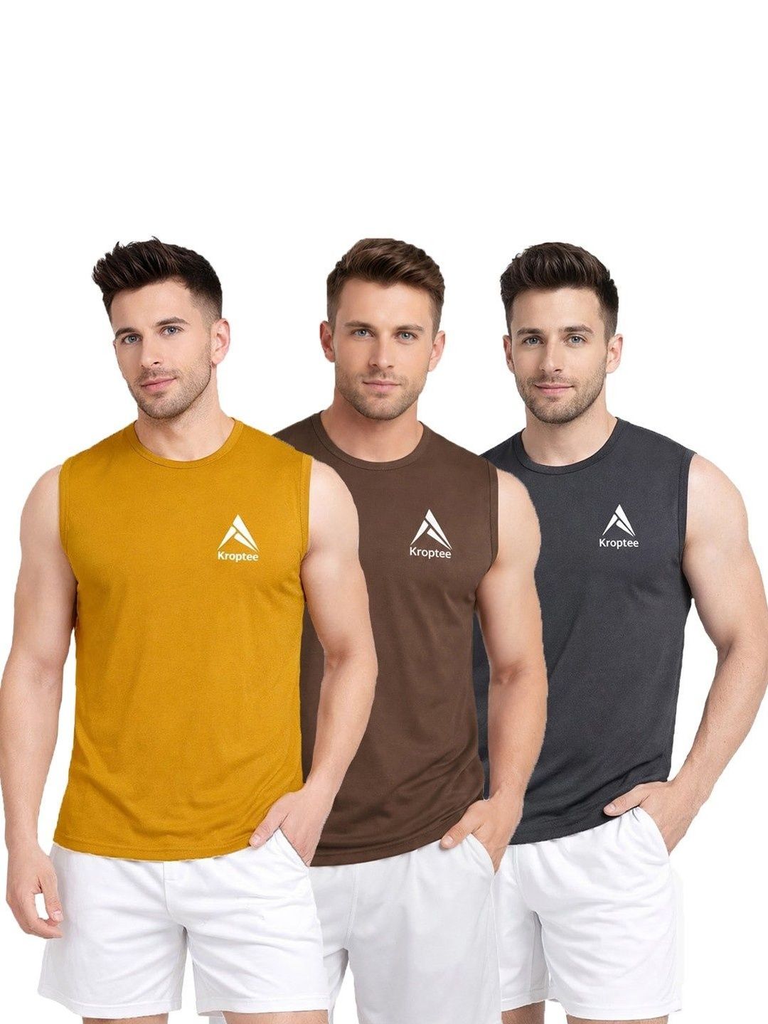 Kroptee Pack of 3 Cotton Blend Gym Vest-picture-40