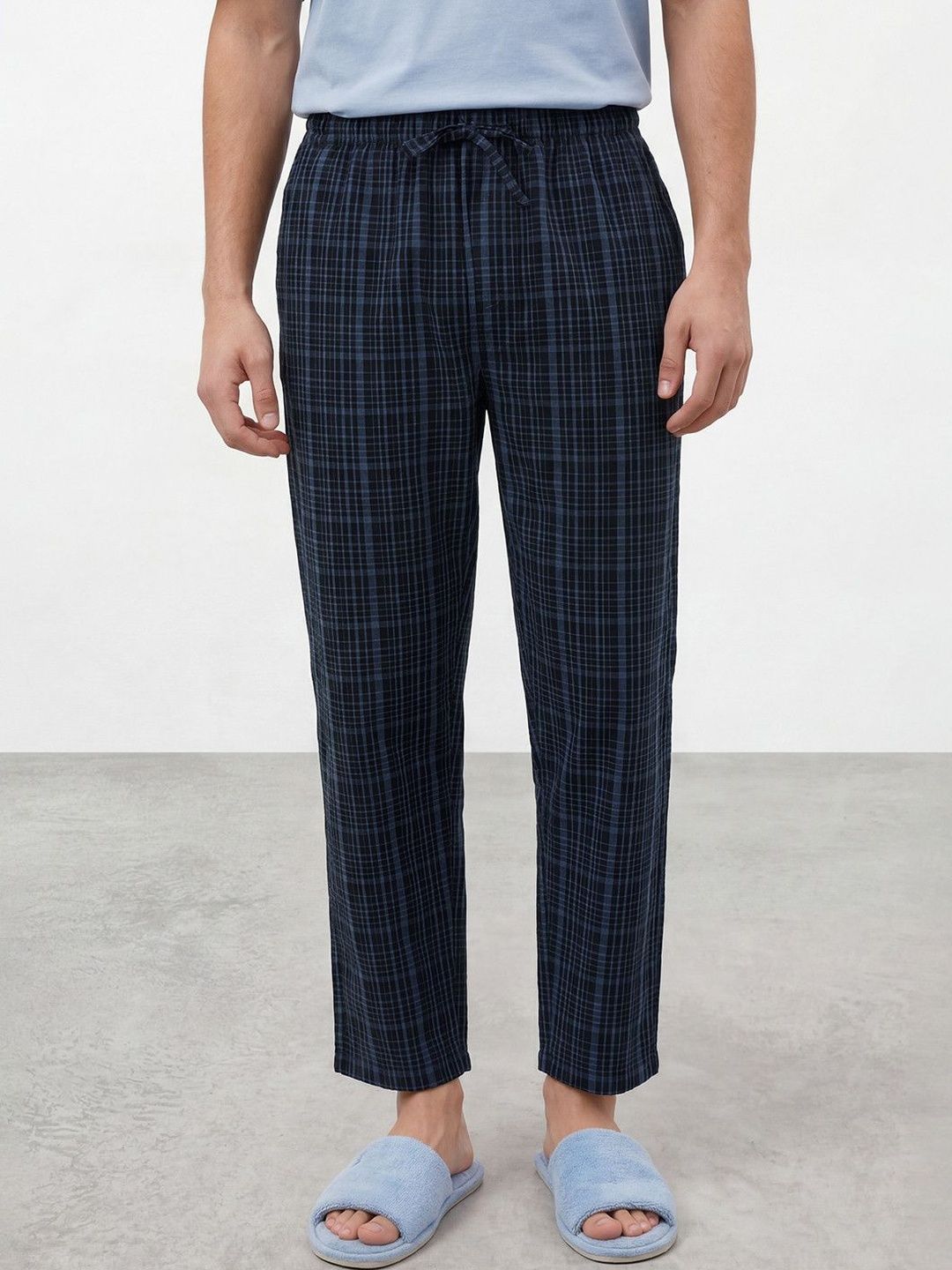 R&B Checked Pure Cotton Mid-Rise Lounge Pants-picture-20