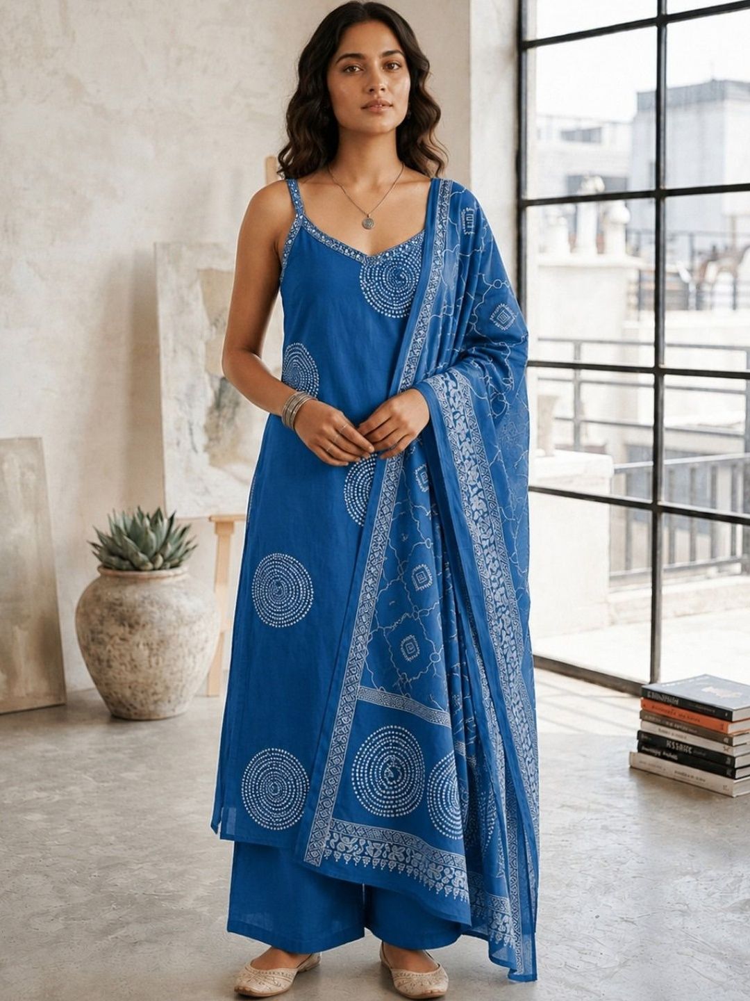 Sangria Women Ethnic Motifs Printed Regular Pure Cotton Kurta with Palazzos & With Dupatta-picture-30