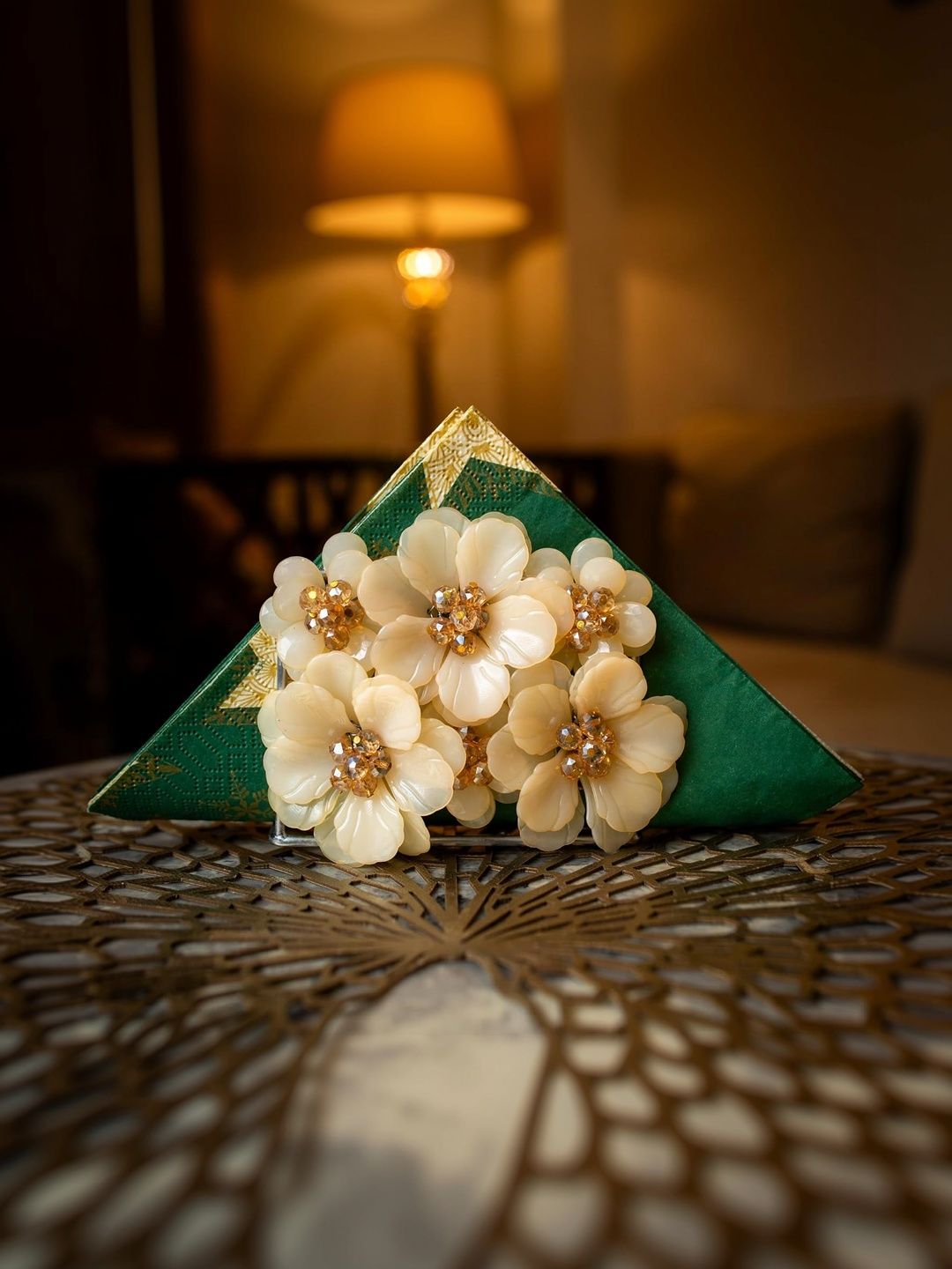 PRET HOMES Cream-Coloured Floral Stainless Steel Tissue Holders-image-1