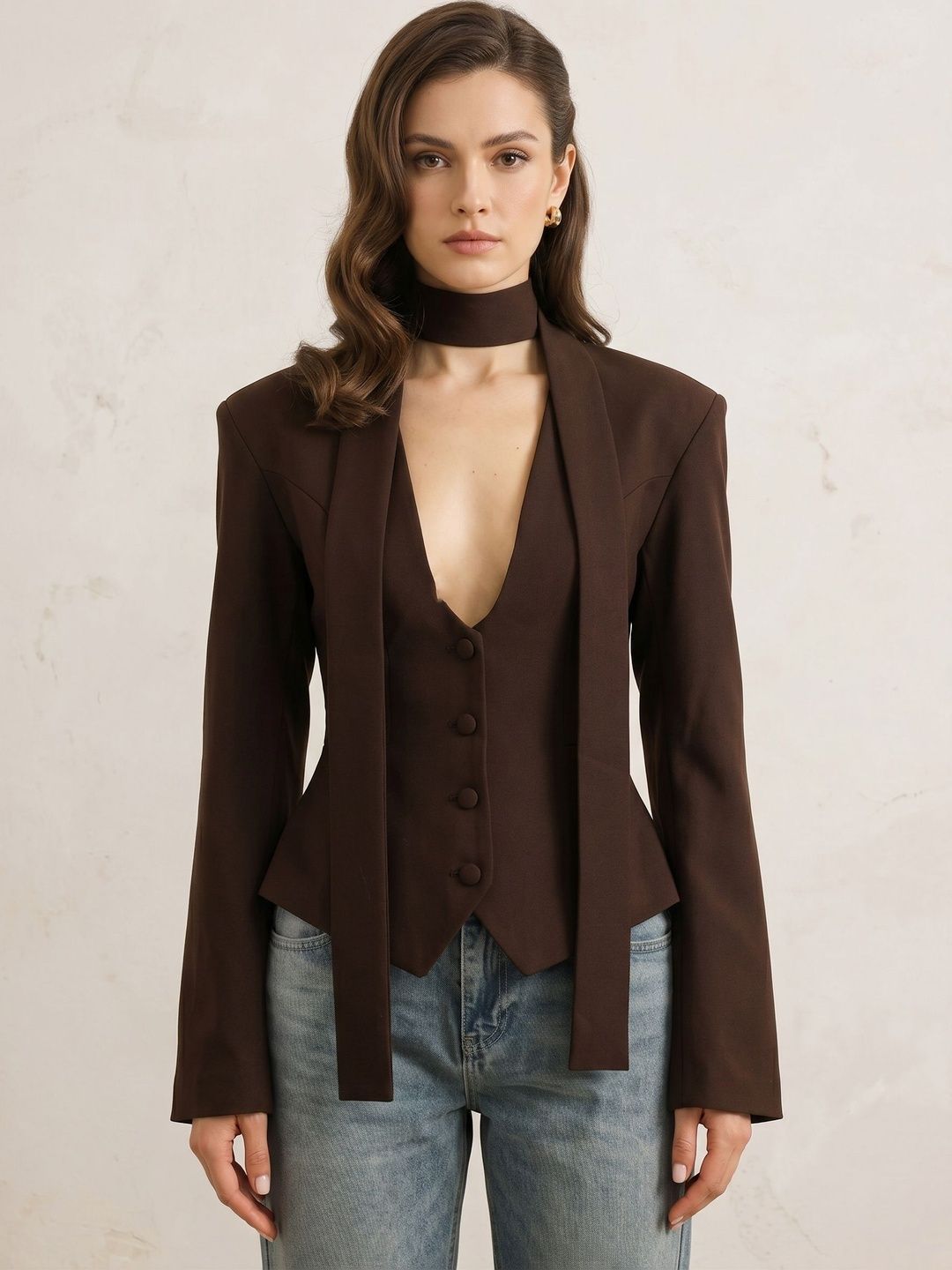 ATELIER REBEL Collarless Single-Breasted Slim Fit Formal Blazers-picture-46
