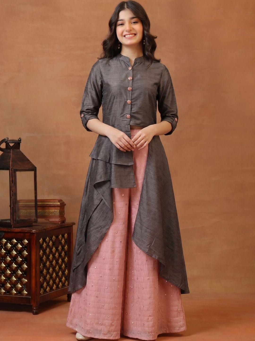 Inddus Girls Layered Kurta with Palazzos-picture-13