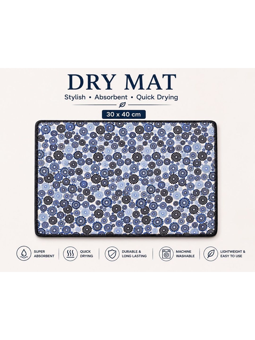 Aura Blue & White Floral Printed Microfiber Reversible Water Absorption Dish Drying Mat-image-39