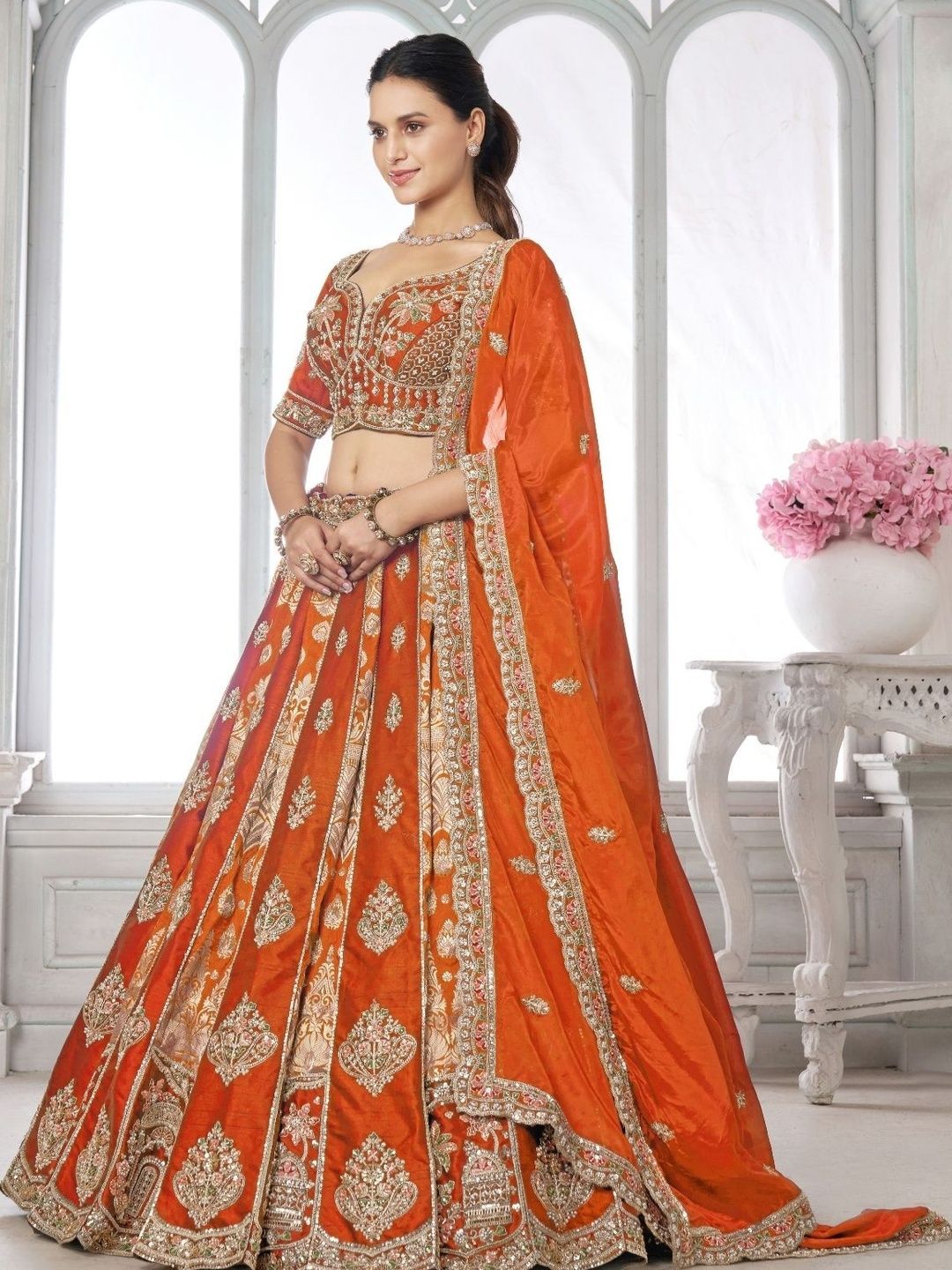 ODETTE Embroidered Zardozi Semi-Stitched Lehenga & Unstitched Blouse With Dupatta-image-34