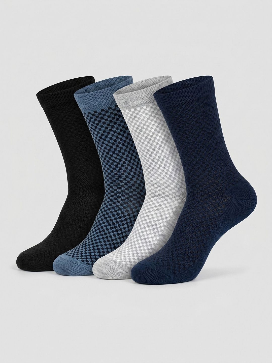 Moda Rapido Men Pack of 4 Cotton Blend Checked Calf Length Socks-image-21