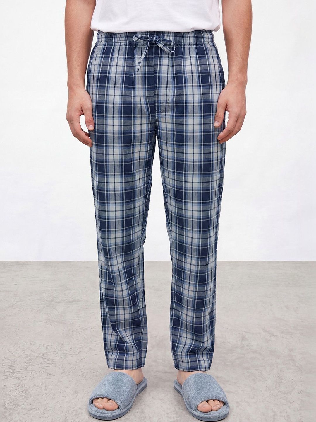 R&B Checked Pure Cotton Mid-Rise Lounge Pants-picture-35