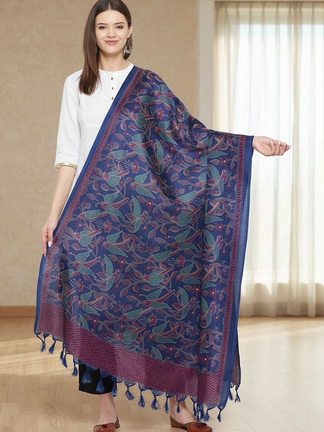 KALINI Ethnic Motifs Printed Dupatta with Thread Work-picture-11