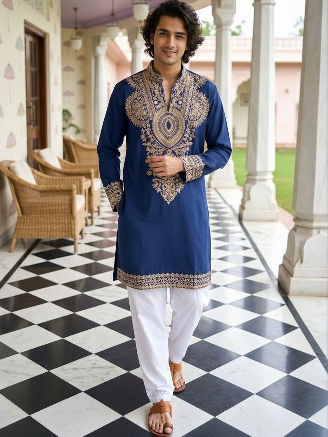 House of Pataudi Men Ethnic Motifs Embroidered Thread Work Grandeur & Majestic Artwork Kurta-picture-41