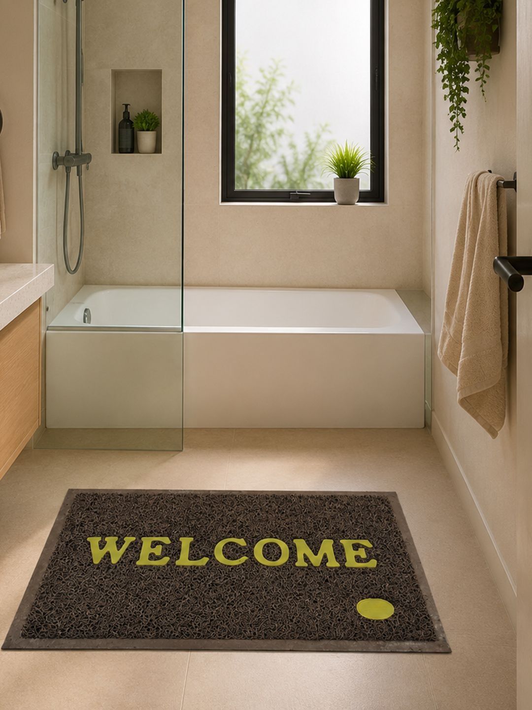 Datch Brown & Yellow Textured Plastic Bath Rugs-picture-19