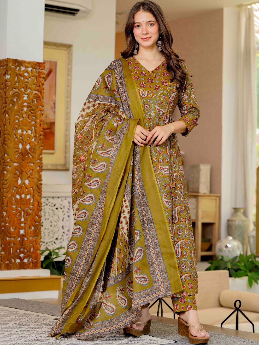 JAIMINI Women Paisley Printed Empire Pure Cotton Kurta with Trousers & With Dupatta-picture-40