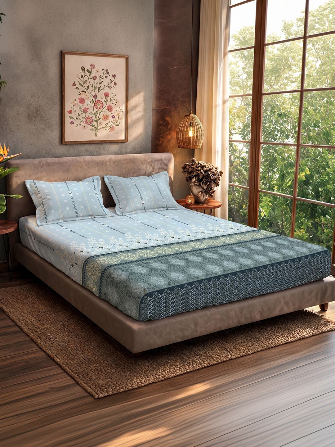 URBAN SPACE Grey 200 TC Cotton King Bedsheet with 2 Pillow Cover - 108" x 108"-picture-53